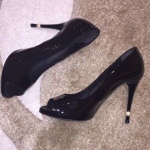 Black peep toe Chanel heels